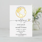 Invitation En Aluminium Mariage Destination World Map Typographie Gold Foi (Debout devant)