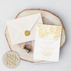 Invitation En Aluminium Mariage d'été floral élégant minimal en or véritab