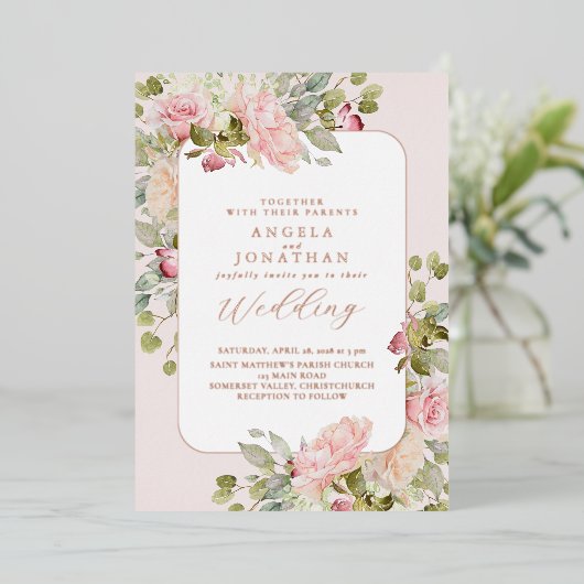 Invitation En Aluminium Mariage d'été Pastel Florals (Debout devant)