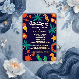 Invitation En Aluminium mariage d'été sur la plage côtière bleu marine