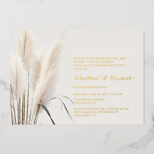 Invitation En Aluminium Mariage d'herbe Boho Pampas (Recto)