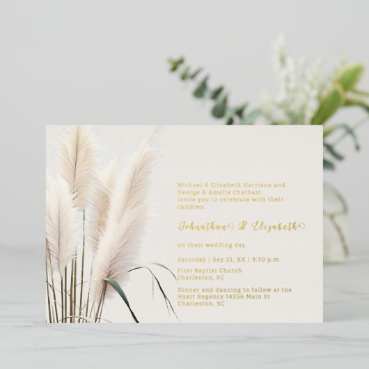 Invitation En Aluminium Mariage d'herbe Boho Pampas (Debout devant)