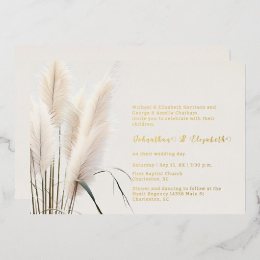 Invitation En Aluminium Mariage d'herbe Boho Pampas (Recto/Verso)
