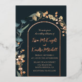 Invitation En Aluminium Mariage d'hiver bleu foncé élégant Arc floral (Recto)