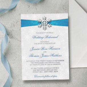 Invitation En Aluminium Mariage d'hiver Diamante Snowflake & Ruban Bleu