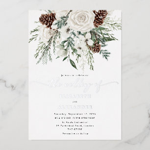 Invitation En Aluminium Mariage d'hiver élégant et persistant Argent