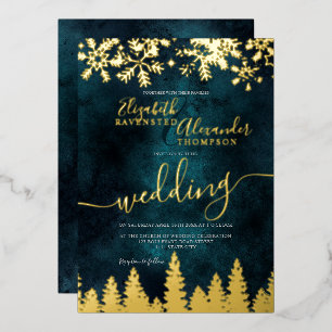 Invitation En Aluminium Mariage d'hiver en pin d'or