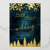 Invitation En Aluminium Mariage d'hiver en pin d'or (Recto)