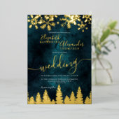 Invitation En Aluminium Mariage d'hiver en pin d'or (Debout devant)