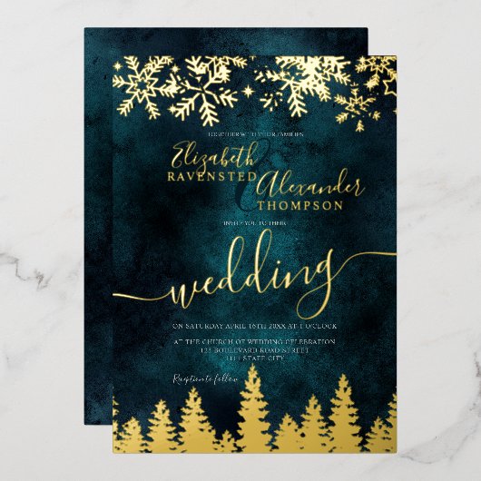 Invitation En Aluminium Mariage d'hiver en pin d'or (Recto/Verso)