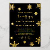 Invitation En Aluminium Mariage d'hiver Gold Snowflake (Recto)