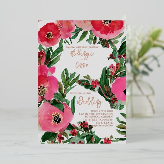 Invitation En Aluminium Mariage d'huile d'anémone aquarelle (Debout devant)