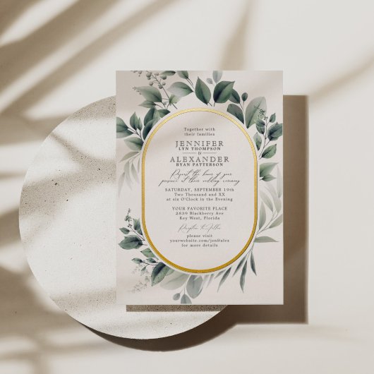Invitation En Aluminium Mariage d'huile d'ivoire Eucalyptus de verdure sim