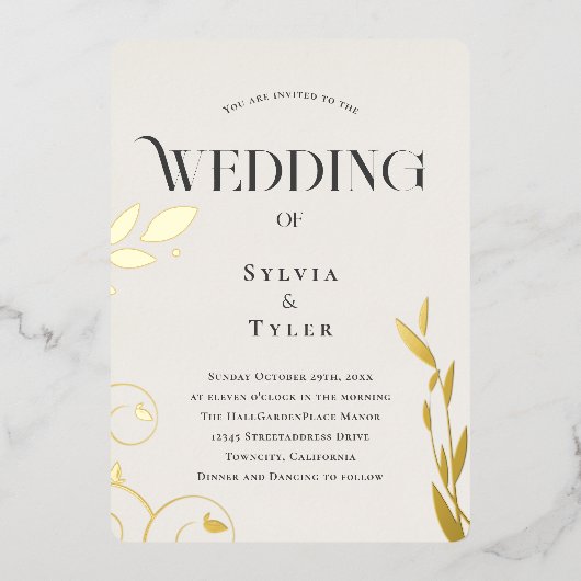 Invitation En Aluminium Mariage d'huile d'or botanique (Recto)