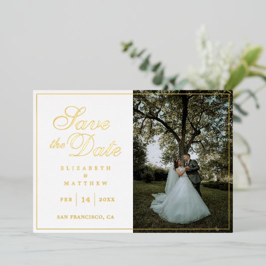 Invitation En Aluminium Mariage D'Image Élégante Moderne Enregistrer La Da (Debout devant)