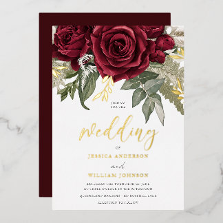 Invitation En Aluminium Mariage Divin Roses de Bourgogne & Or