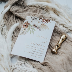 Invitation En Aluminium Mariage Divine Boho Floral Rose Or Feuille