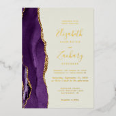 Invitation En Aluminium Mariage d'ivoire d'agate d'or violet moderne (Recto)