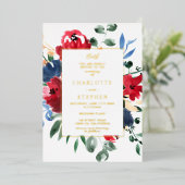 Invitation En Aluminium Mariage d'or à aquarelle florale bordeaux rustique (Debout devant)