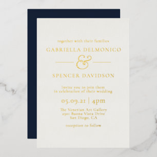 Invitation En Aluminium Mariage d'or bleu marine moderne