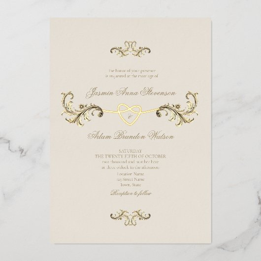 Invitation En Aluminium Mariage d'or classique (Recto)