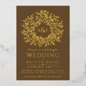 Invitation En Aluminium mariage d'or d'art feuille Brown dessinée à la mai (Recto)