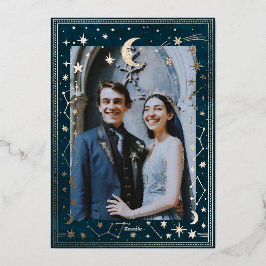 Invitation En Aluminium Mariage d'or de la constellation céleste (Verso)