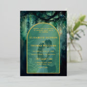 Invitation En Aluminium Mariage d'or Emerald Boho Arch de la forêt enchant (Debout devant)