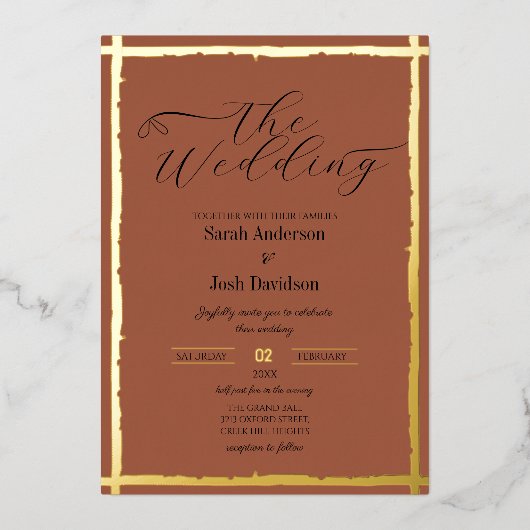 Invitation En Aluminium Mariage d'or en terracota géant (Recto)