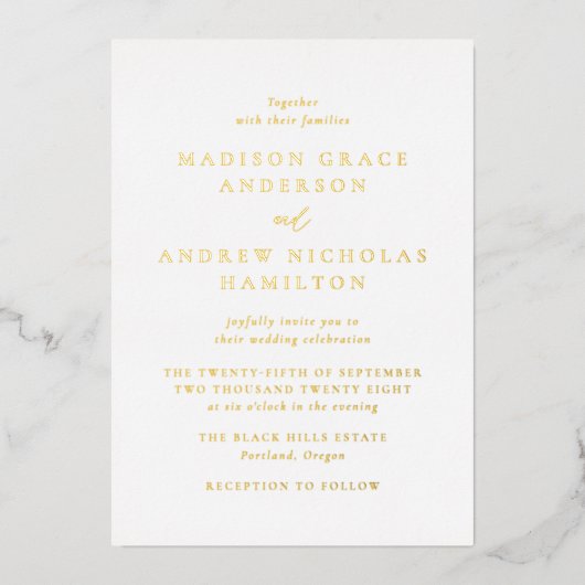 Invitation En Aluminium Mariage d'or minimal moderne (Recto)