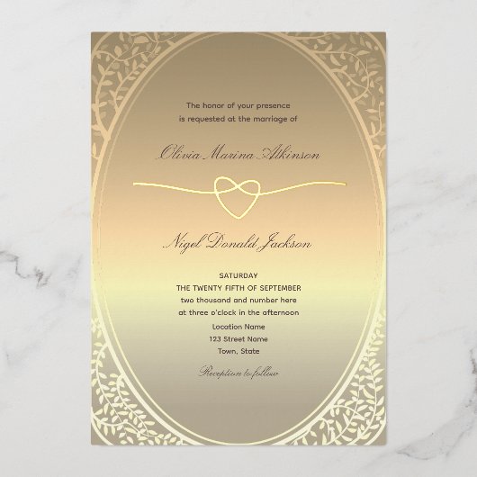 Invitation En Aluminium Mariage d'or romantique de luxe (Recto)