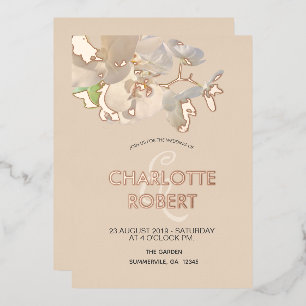 Invitation En Aluminium Mariage d'or Rose d'orchidées blanches tropicales