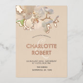 Invitation En Aluminium Mariage d'or Rose d'orchidées blanches tropicales (Recto)