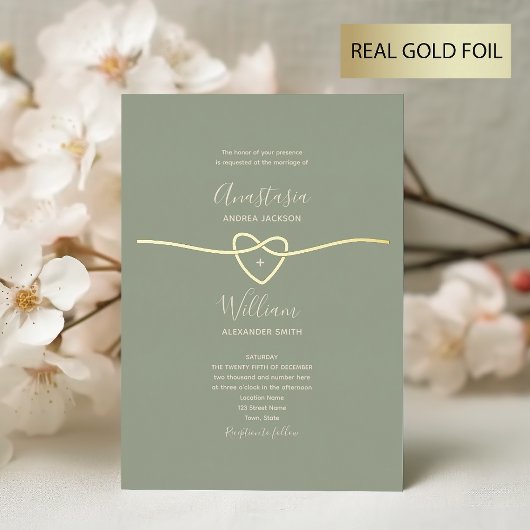 Invitation En Aluminium Mariage d'or Sage Green