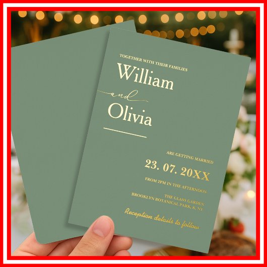 Invitation En Aluminium Mariage d'or Sage Green