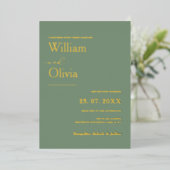 Invitation En Aluminium Mariage d'or Sage Green (Debout devant)