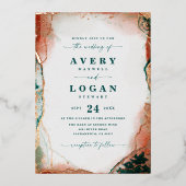 Invitation En Aluminium Mariage d'or Turquoise Abstrait moderne (Recto)