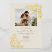 Invitation En Aluminium Mariage Doré Floral Or (Recto)
