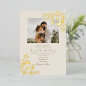 Invitation En Aluminium Mariage Doré Floral Or (Debout devant)