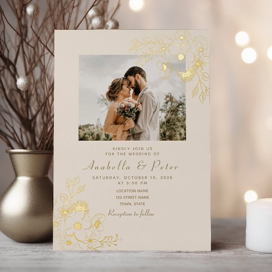 Invitation En Aluminium Mariage Doré Floral Or