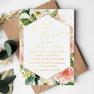 Invitation En Aluminium Mariage Doré Moderne Floral Fête de Fiançailles