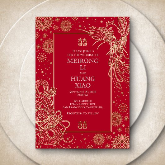 Invitation En Aluminium Mariage Dragon Phénix Chinois