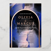 Invitation En Aluminium Mariage Dreamy Royal Blue Blush de Feuille (Recto)