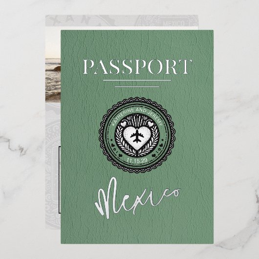 Invitation En Aluminium Mariage du passeport mexicain vert (Recto/Verso)