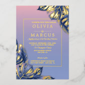 Invitation En Aluminium Mariage | Dusty Rose Dusty Blue Tropical Foliing (Recto)