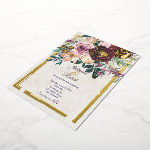 Invitation En Aluminium Mariage économique avec des fleurs bordeaux et ros