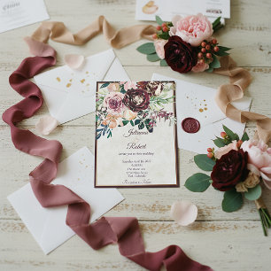 Invitation En Aluminium Mariage économique avec fleurs burgundy et roses