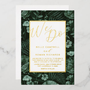 Invitation En Aluminium Mariage écriture Boho Fleurs sauvages vert et or