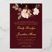 Invitation En Aluminium mariage élégant à fleurs bordeaux et or (Recto)