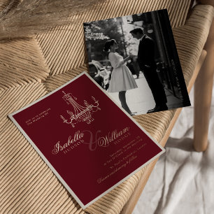 Invitation En Aluminium Mariage Élégant Ancien Argent Rouge Profond Photo 